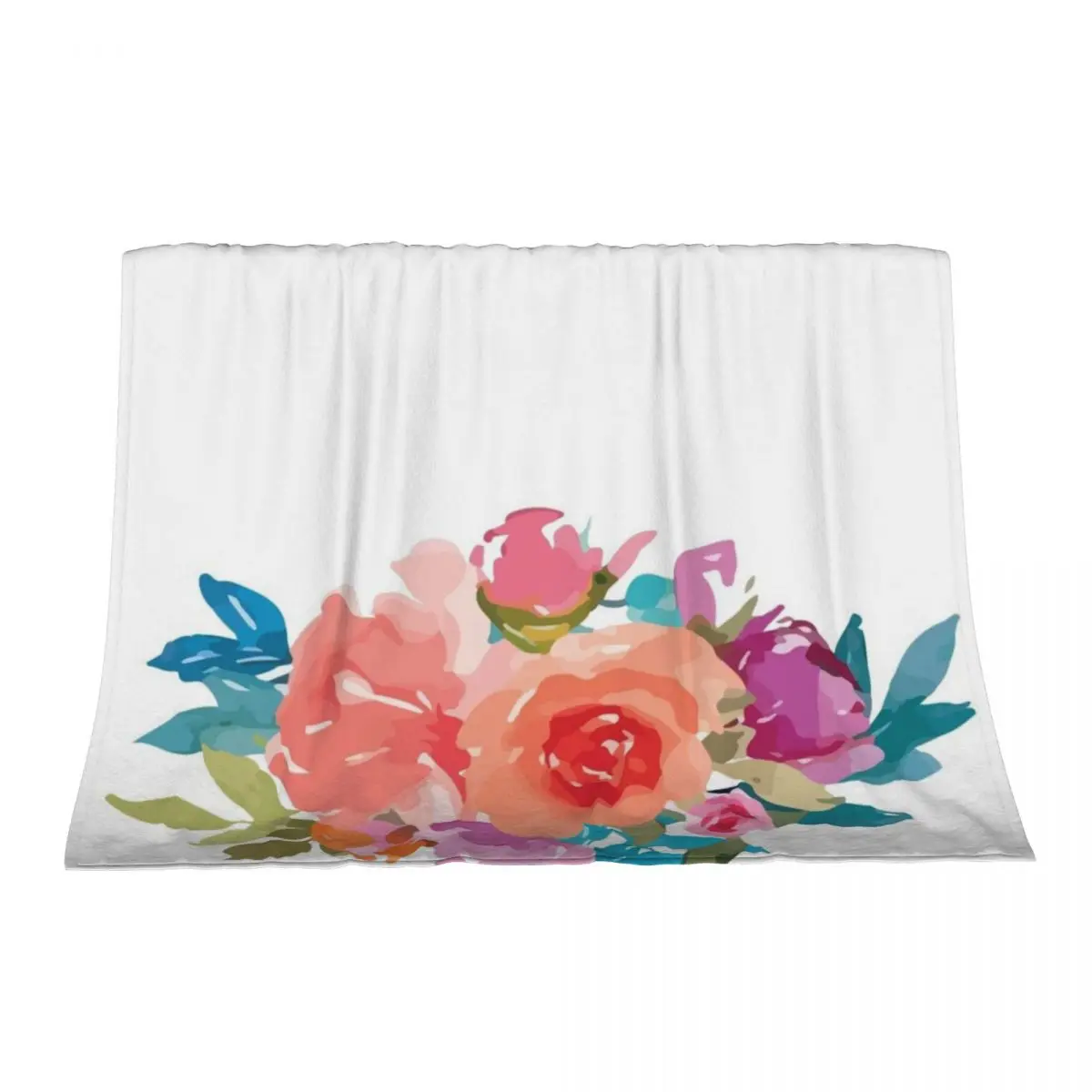 

Romantic Watercolor Flower Bouquet on White Throw Blanket Bed covers Furry Luxury Throw Tourist Blankets