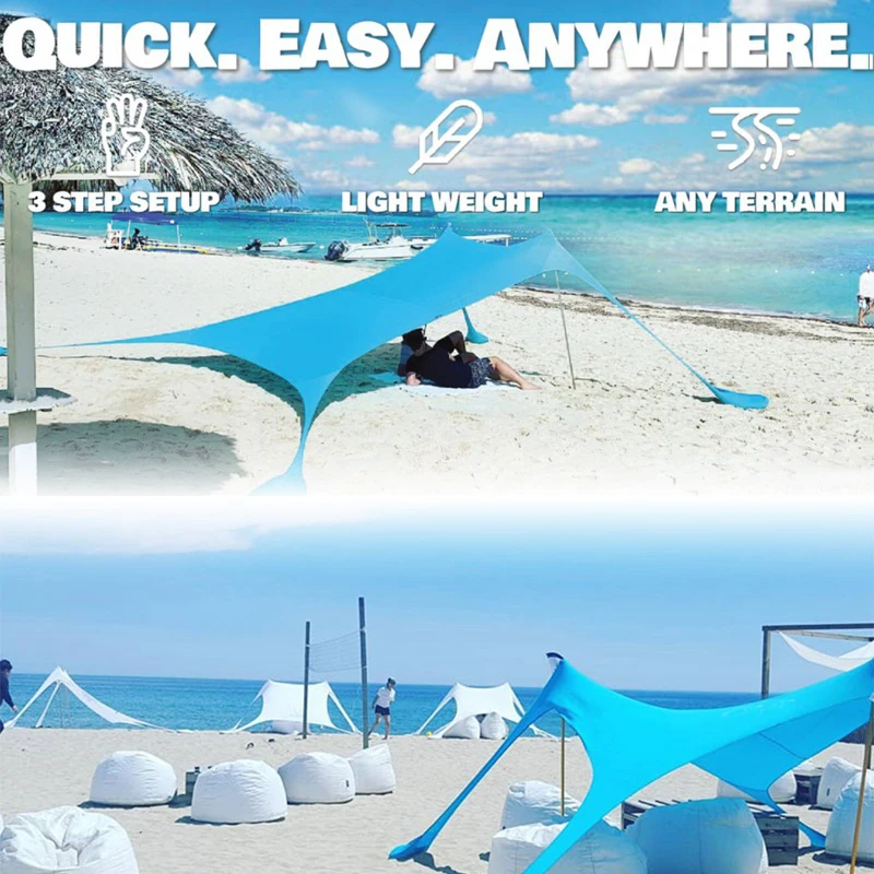 Outdoor Portable Family Tent Beach Simple Sunshade Tent UPF50 Windproof UV Protection Camping Awning Grassland Sun Shelter