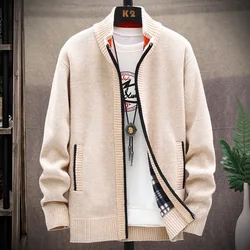 Knitted Cardigan Solid Color Sweater Men Zipper Autumn New Long-sleeved Jacket Warm Fleece Cardigans Jacket