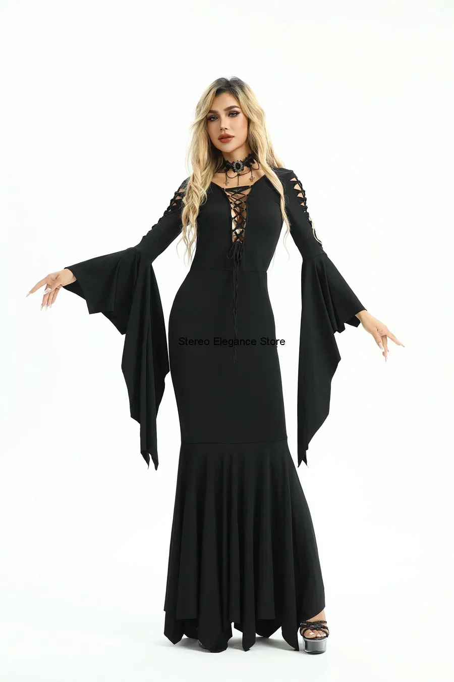 Halloween Costume Bat Vampire Gothic Style Medieval Dress Witch Long Sleeved Dress