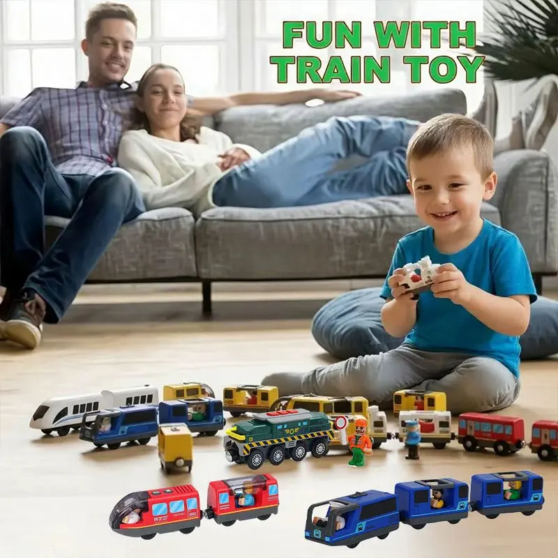 Juego de tren eléctrico magnético, modelo de juguetes, tren, coche eléctrico apto para ferrocarril de madera, vía de tren, regalo de Navidad para niños