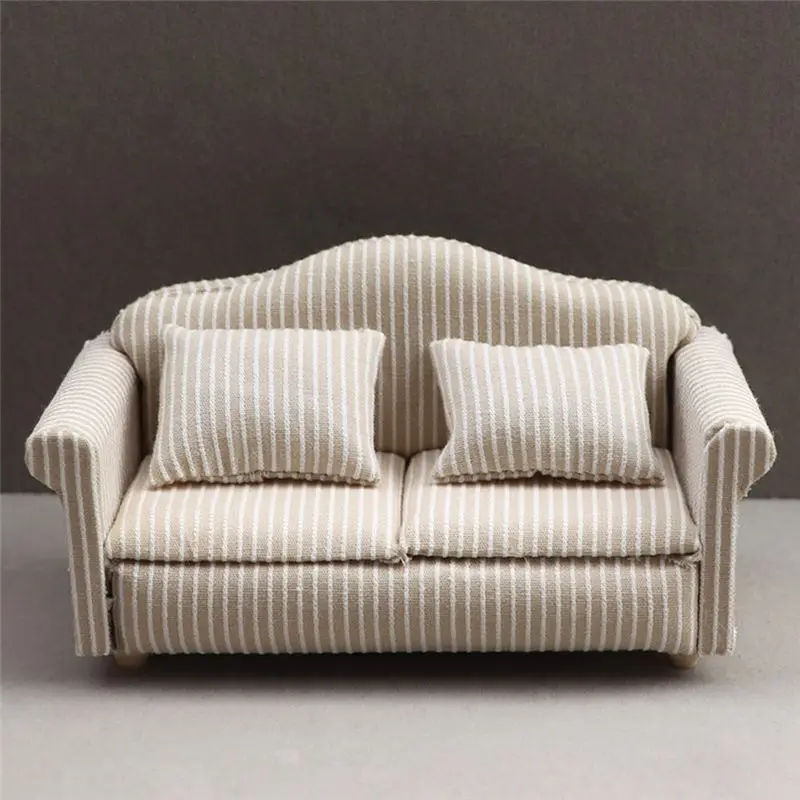 Aug. 1: 12 Mini Furniture Sofa DIY Decoration House Mini Furniture Living Room Furniture White Beige Sofa With Pillows