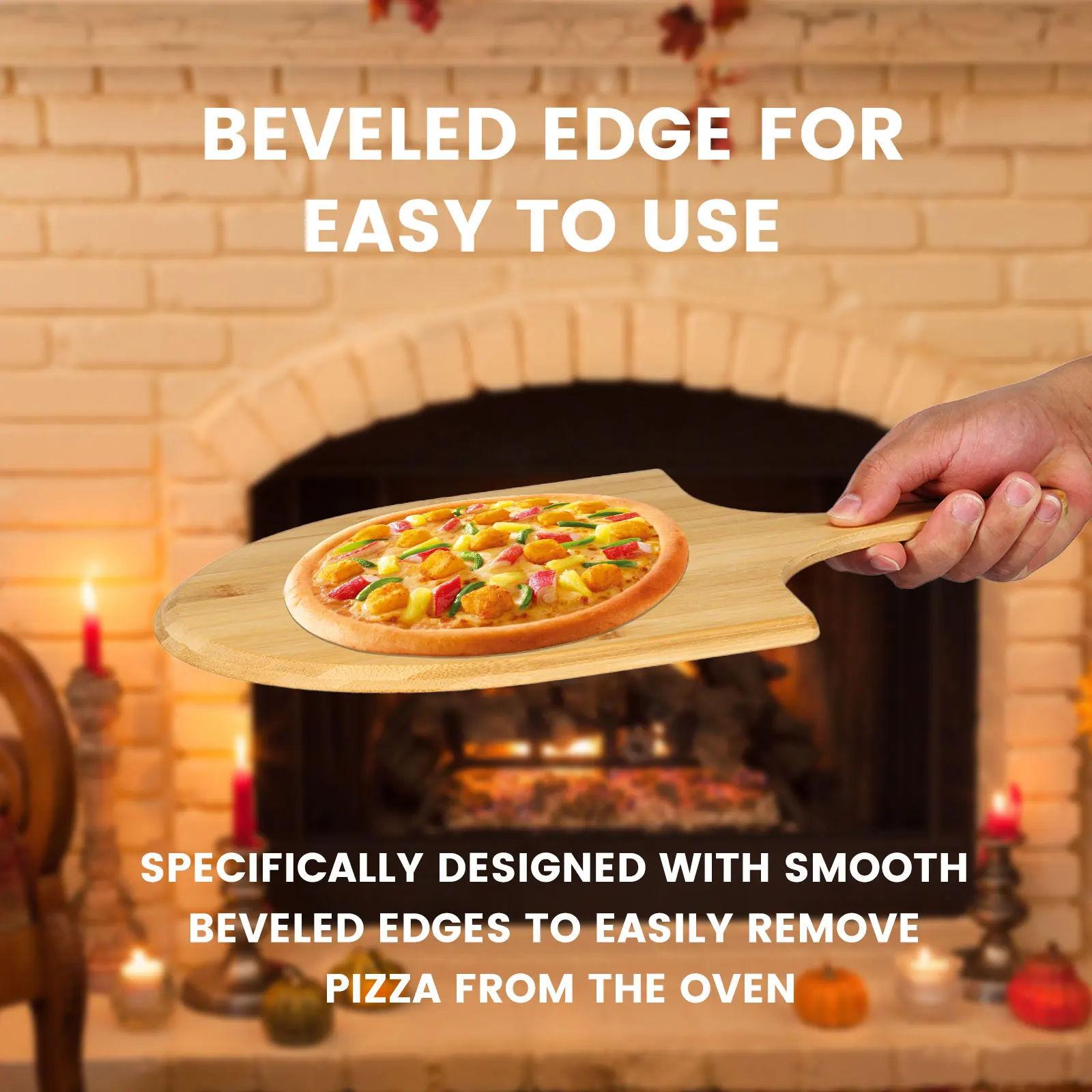 Bamboo Pizza Peel Baking Tools Wooden Pizza Cutting Board with Comfortable Handle Rectangular Pizza Peeling Cutting Board Cut