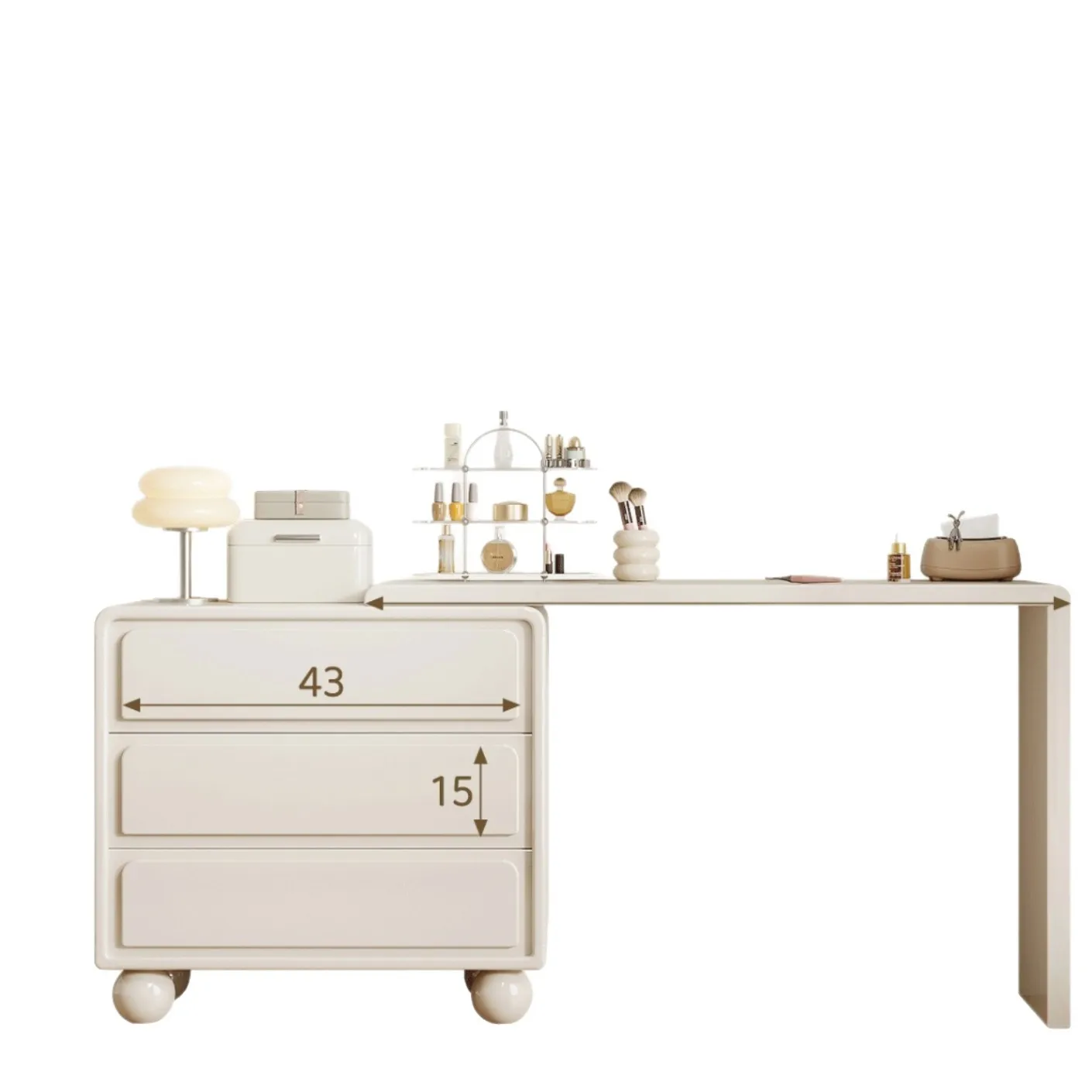 Corner Dresser Chest Integrated Bedroom Solid Wood Bedside Table L-shaped Semi-enclosed Retractable Makeup Table
