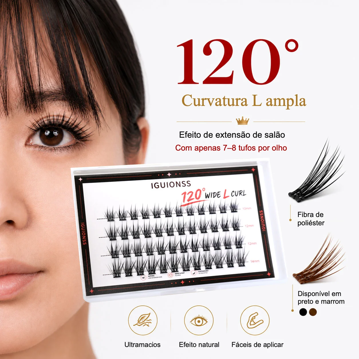LINYAGSSE IG2350 L Curl Wimpernbüschel Schwarz Braun DIY Einzelwimpern Cat Eye Wispy Cluster Wimpernverlängerungen – Detail 1