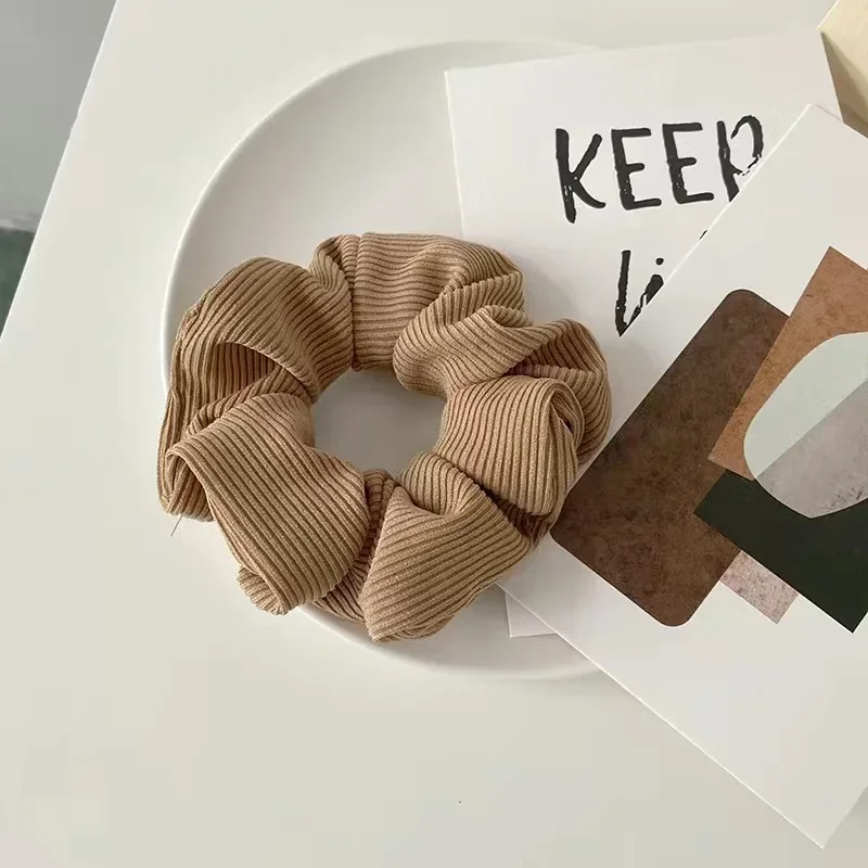 Spring Summer Solid Color Scrunchies Elegant Girls Knitting Cotton Large Hair Ties Ropes Korean Simple White Green Ponytail Gum