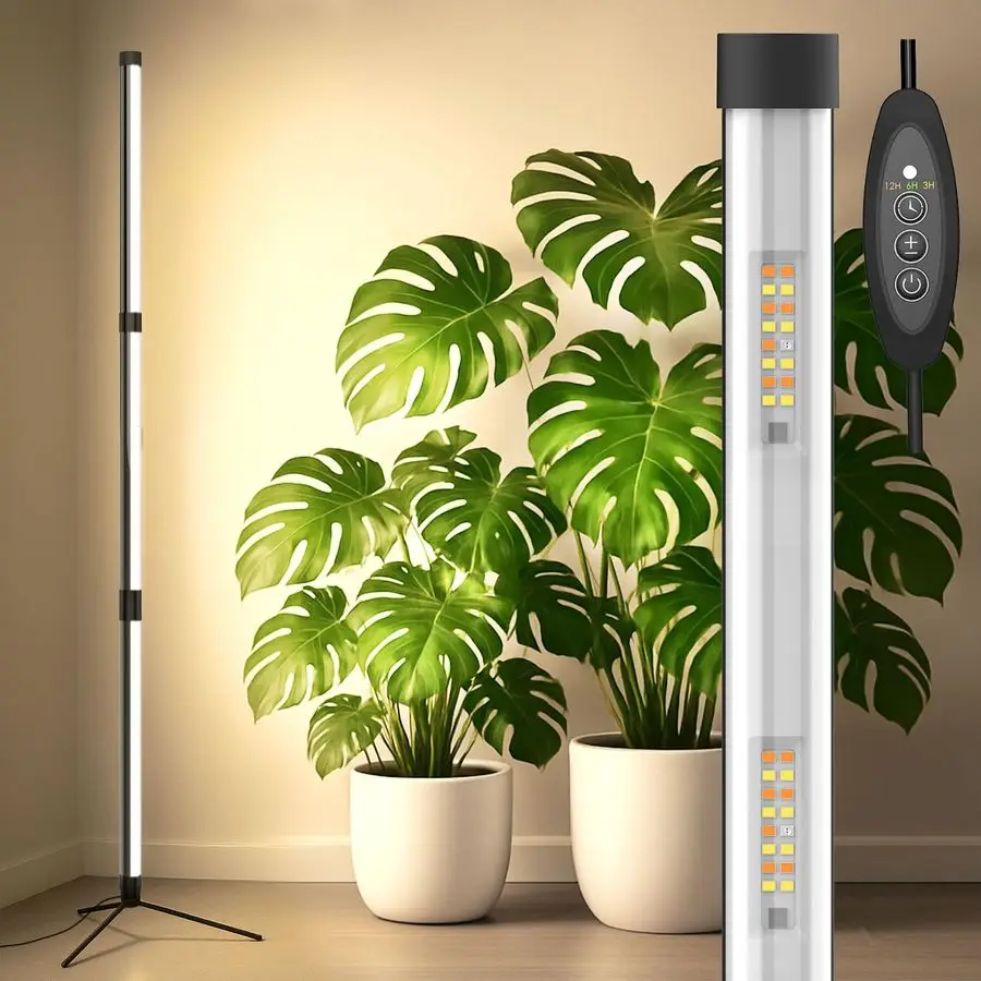 

T10 Standing Grow Lights for Indoor Plants, 55W 144 LEDs Full Spectrum Plant Light Vertical Grow Light, 4.34FT Adjustable ThreeS