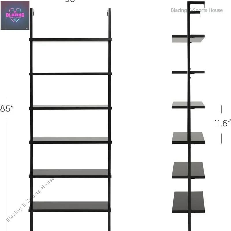 Bookcase Wall Mount Bookshelf Wood Shelves and Metal Frame Matte Black libreria scaffale home furniture