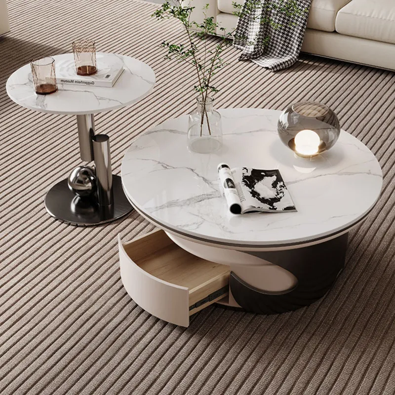 

slab size round coffee table combination stainless steel modern simple living room household size apartment 2024 new