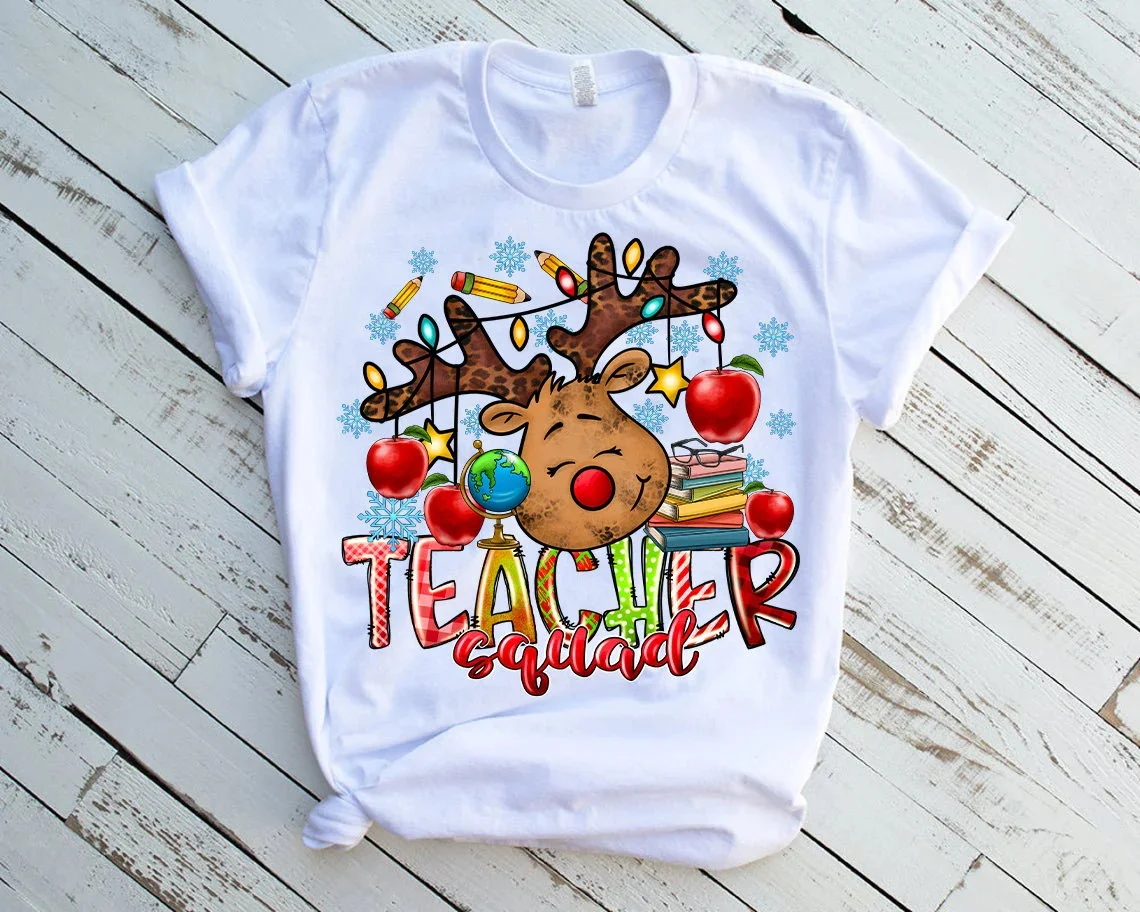 

Teacher Aquad Deer Graphic Print Tshirt Girls Marry Christmas Nurse T Shirt Femme Makeup Fashion T-Shirt Female Dropshipping