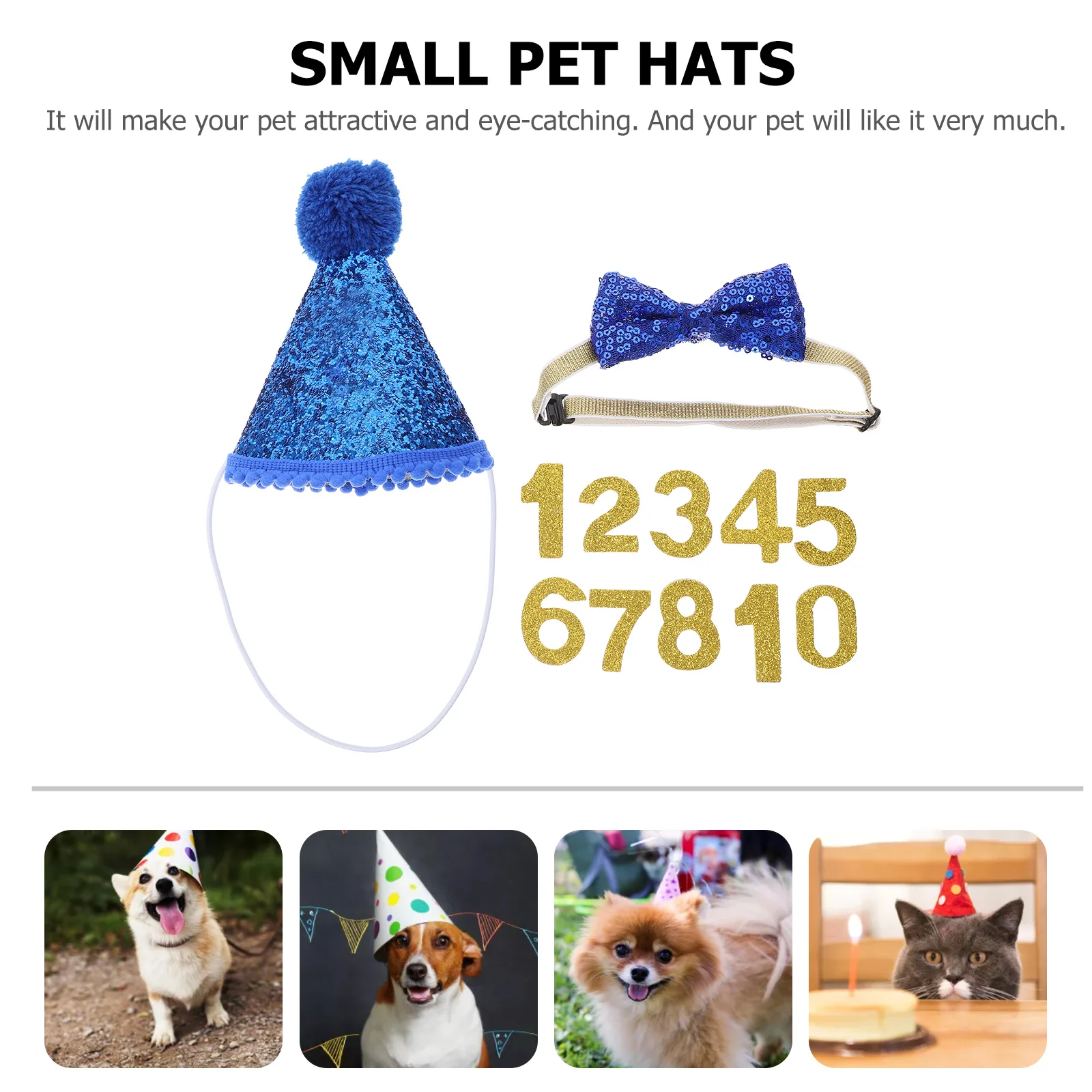 

Pet Party Decoration Hat Bow Tie Set Hats Birthday Decorations for Dogs Sequins Photo Props Cotton Polyester