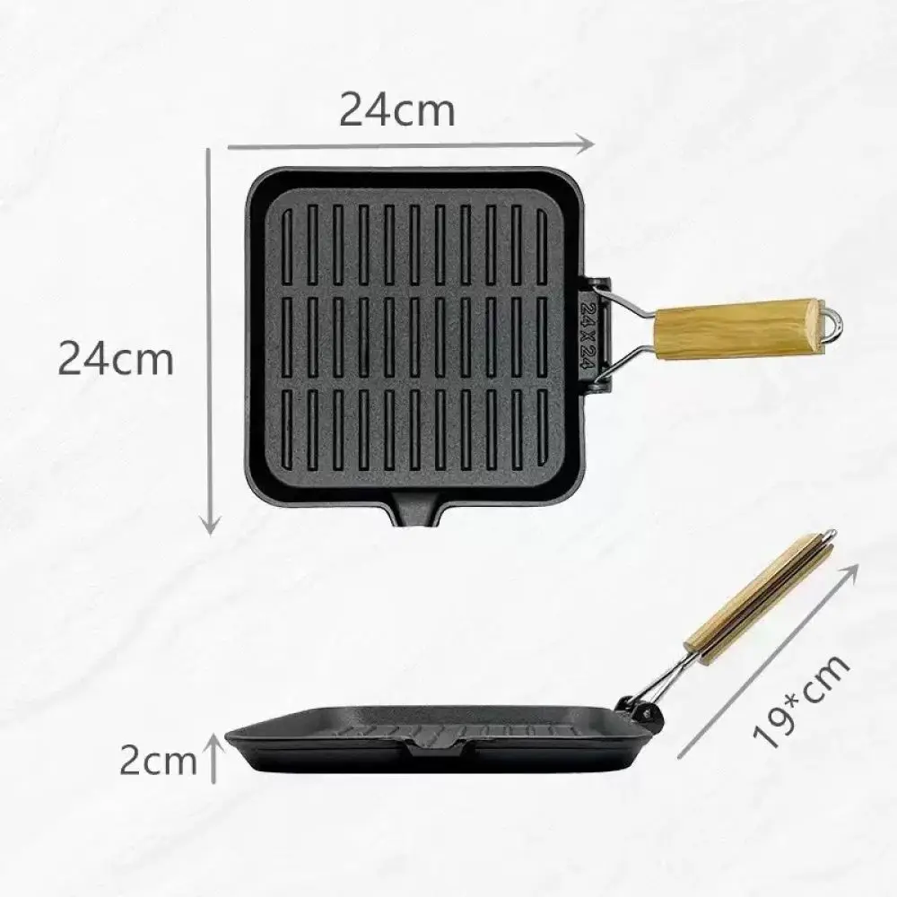 Square Cast Iron Grill Pan Steak Searing Skillet Foldable Handle Nonstick Griddle Pan Home Kitchen Cooking Tools