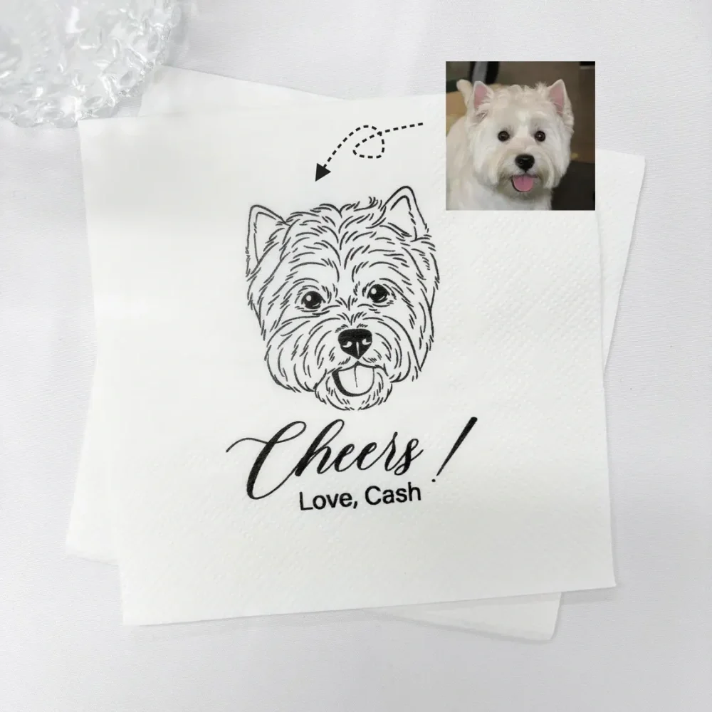 50 pcs Custom Cat Napkins For Wedding,Dog Wedding Cocktail Napkins,Pet Portraits Napkin,Personalized Pet Napkins,Dog Napkins