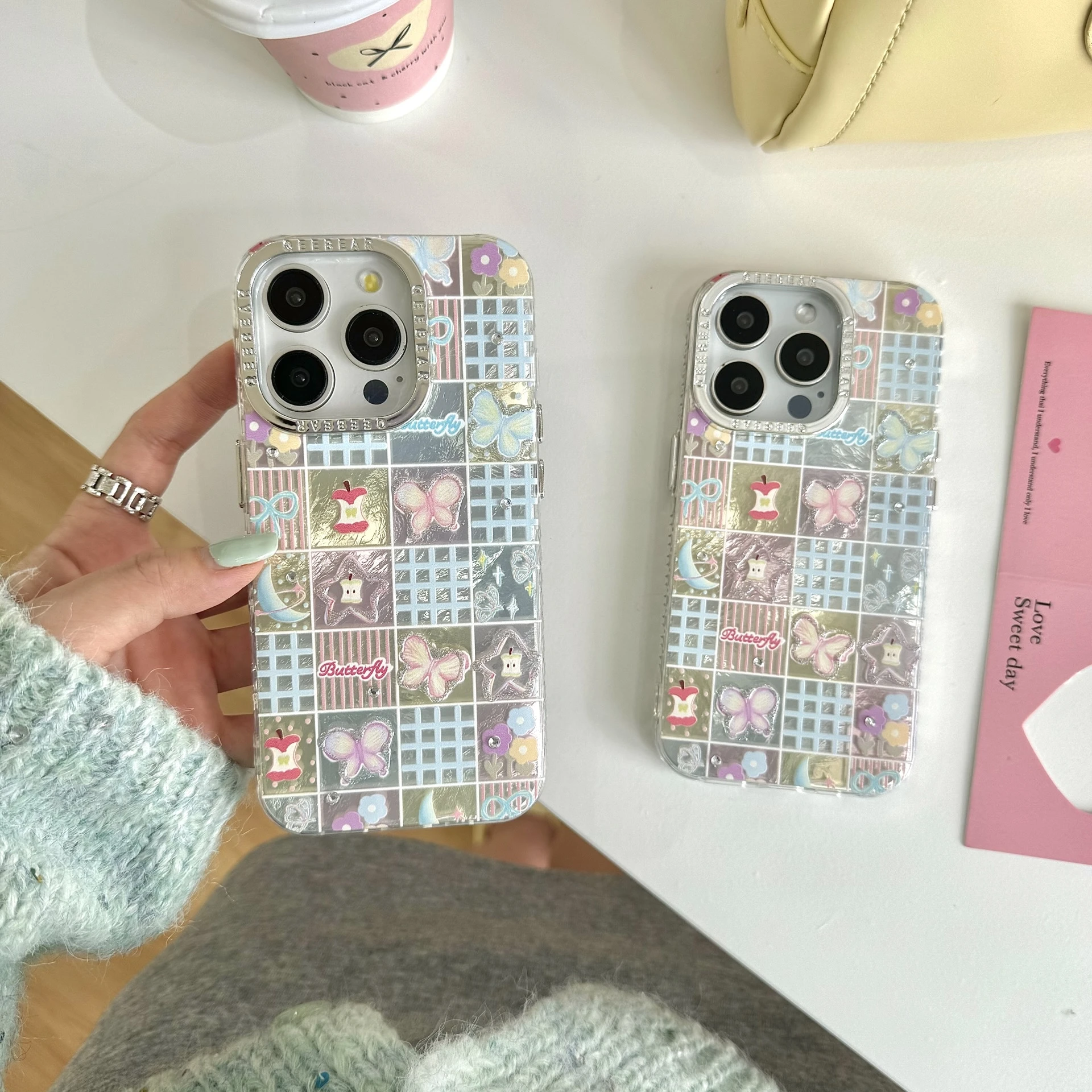 Drip glue double-deck butterfly pattern for iPhone 15Promax 15Pro 15 14 14Pro 14Promax 13 13Pro 13Promax 12Pro 12 soft shell