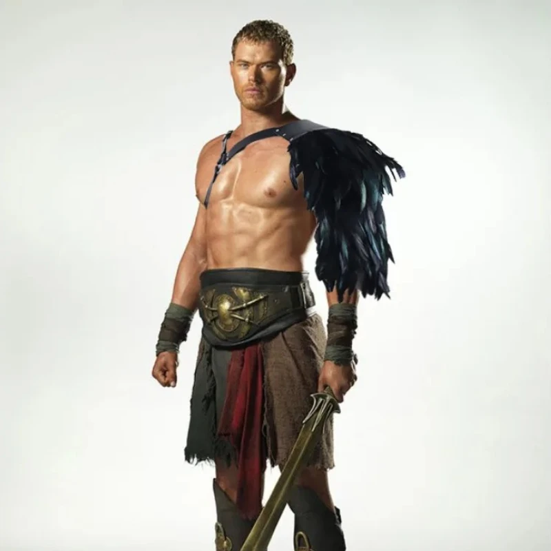 

Retro Medieval Feather Leather Shoulder Armor Viking Chest Strap Halloween Roleplay Men's Stage Dress Up Accessories Set