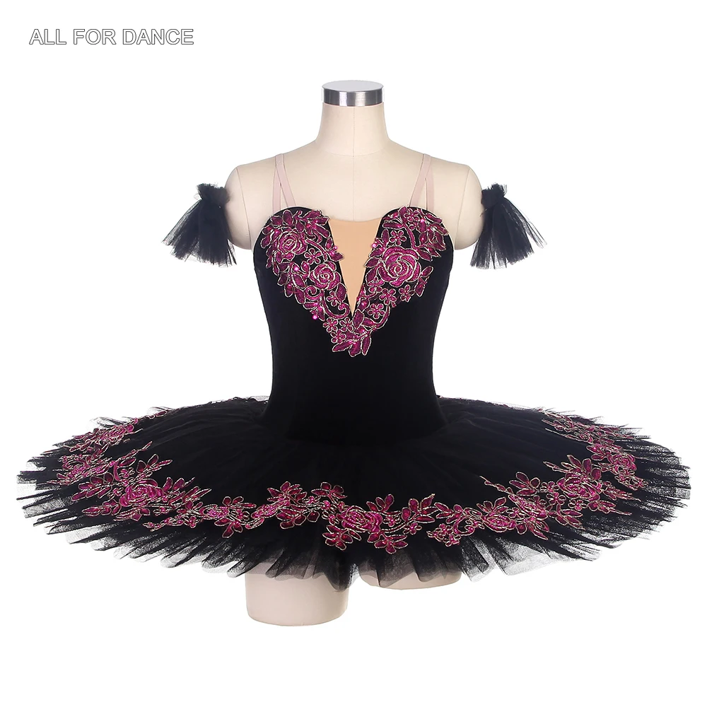 BLL023 Black Pre-professional Ballet Dance Tutus Ballerina Dance Costumes Stiff Tulle Ballet Dance Pancake Tutu for Adult Girls