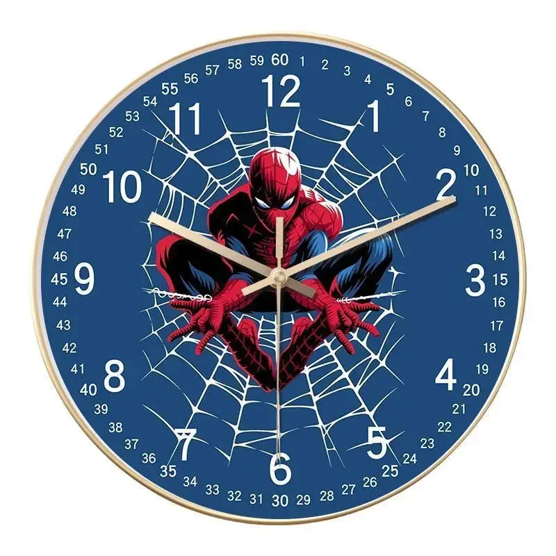 Reloj de pared de los vengadores de Marvel para sala de estar, reloj de pared redondo y silencioso con dibujos animados de películas periféricas de Spiderman