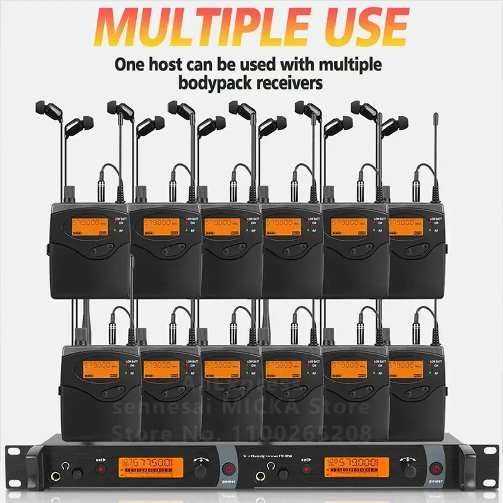 คุณภาพสูง!อินเอียร์ UHF EM-2050ระบบควบคุมการตรวจสอบ Bodypack 2ช่องมีให้เลือกหลายแถบสำหรับเวที!ทำจากโลหะทั้งตัว