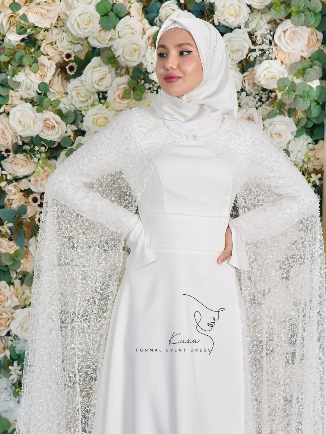 KUXA Customized Shining Elegant Muslim Wedding Dresses Floor-Length Full Sleeves Saudi Kuwait Formal Bridal Gowns For Women 2026