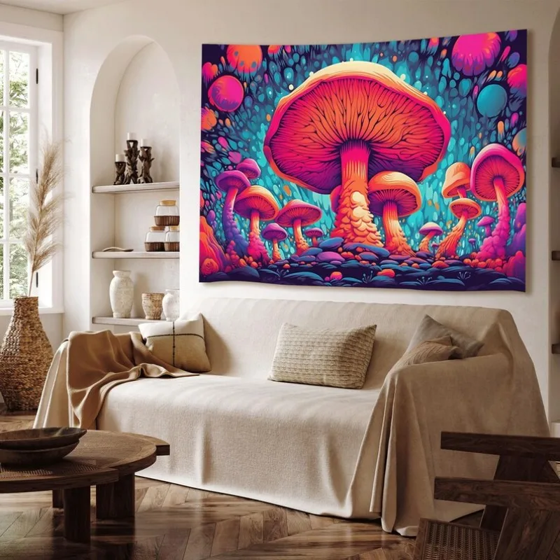 VIKAMA Trippy Swirl Mushroom Tapestry Psychedelic Starry Night Style Wall Hanging for Boho Bedroom Living Room Home Decor