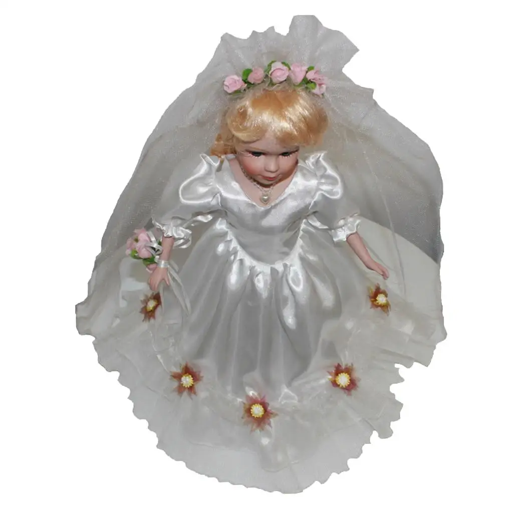 Bonecas de porcelana estilo vintage em vestido de noiva, boneca, cabelo dourado, artesanato decorativo, presentes de coleção 40cm