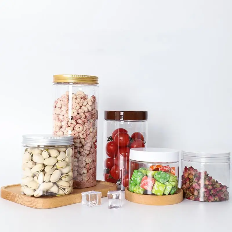 150~1000ML Brown Cap Transparent Lid Cover Clear Empty Packaing PET Plastic Jar Pot Container Bottle Empty Bottles