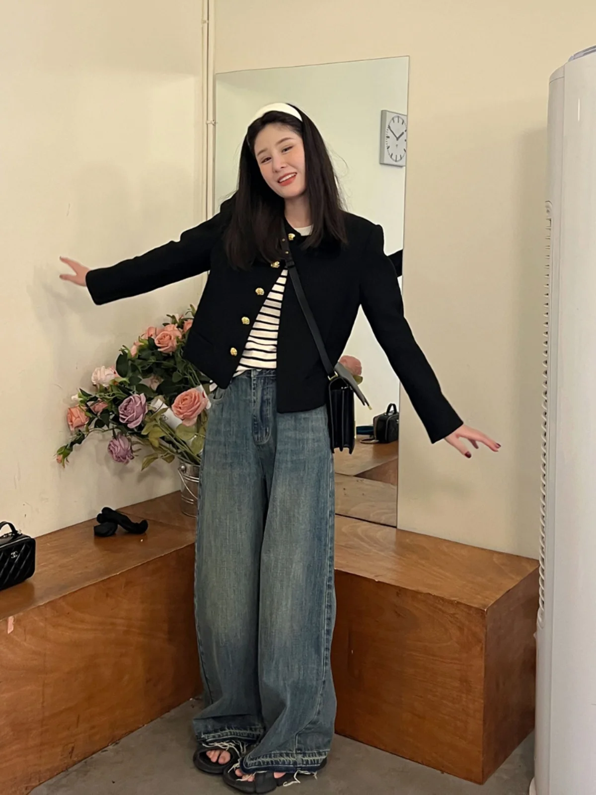 

Женские широкие джинсовые джинсы, весна-осень, новые классические длинные брюки с потертостями, свободный крой, прямой крой