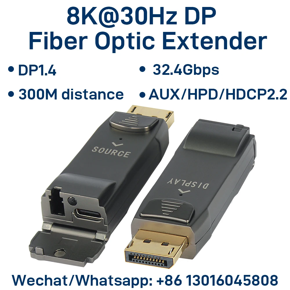 

Оптоволоконный удлинитель DisplayPort DP1.4, 8K при 30 Гц, 32,4 Гбит/с, более OM3/OM4 до 300 м, многорежимный, поддерживает AUX/HPD/HDCP2.2.2.2.2.