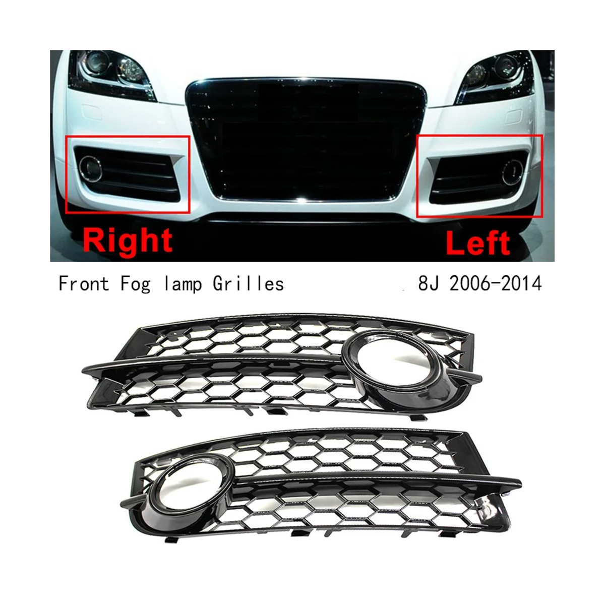 Car Black Fog Light Grill Lamp Cover Trim Front Fog Lamp Grilles for Audi TT 8J 2006-2014 8J080768201C 8J080768101C