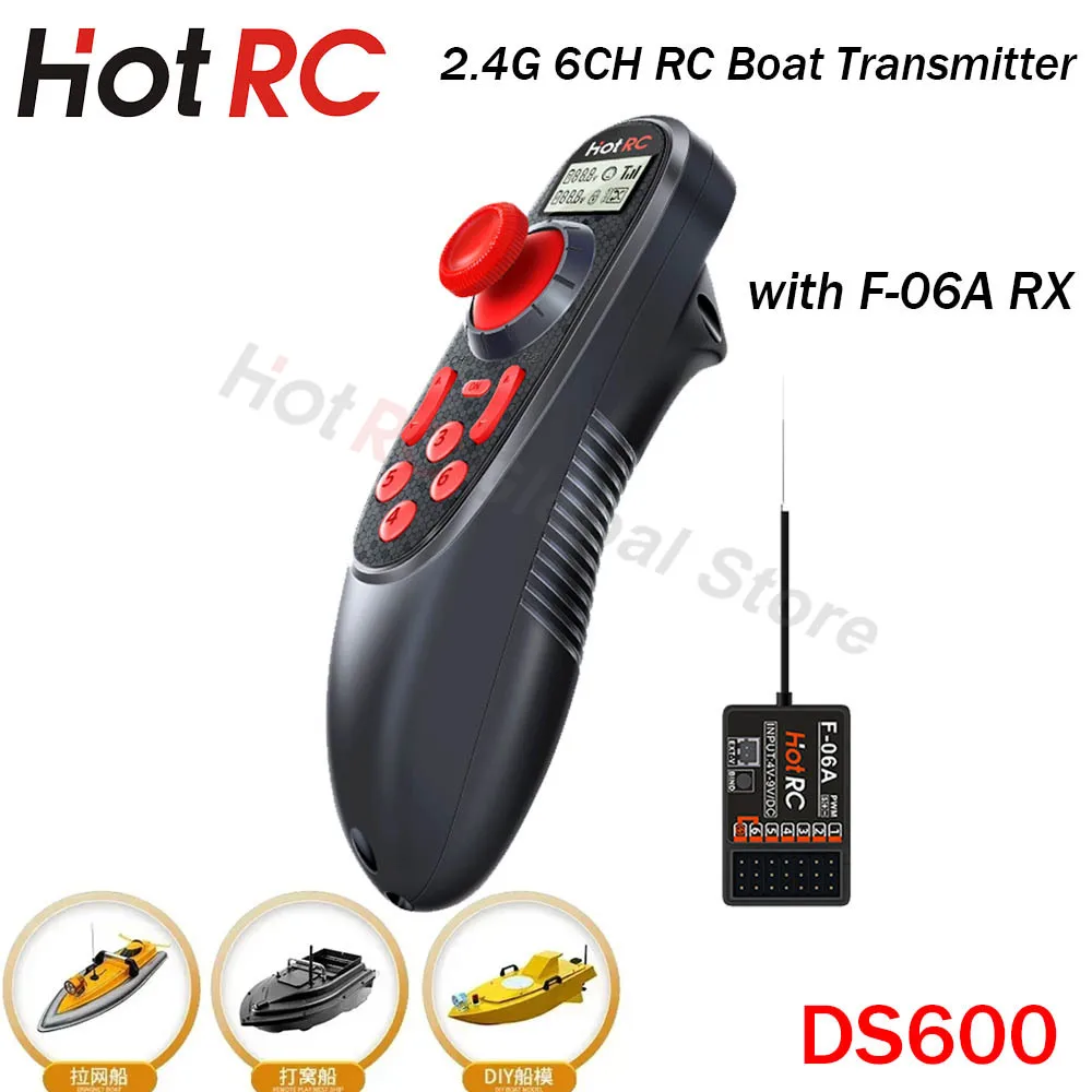 HOTRC DS600 6CH 6 Channel 2.4G LCD Screen Radio System Transmitter Remote Controller and PWM 6CH Receiver for RC Fishing Boat