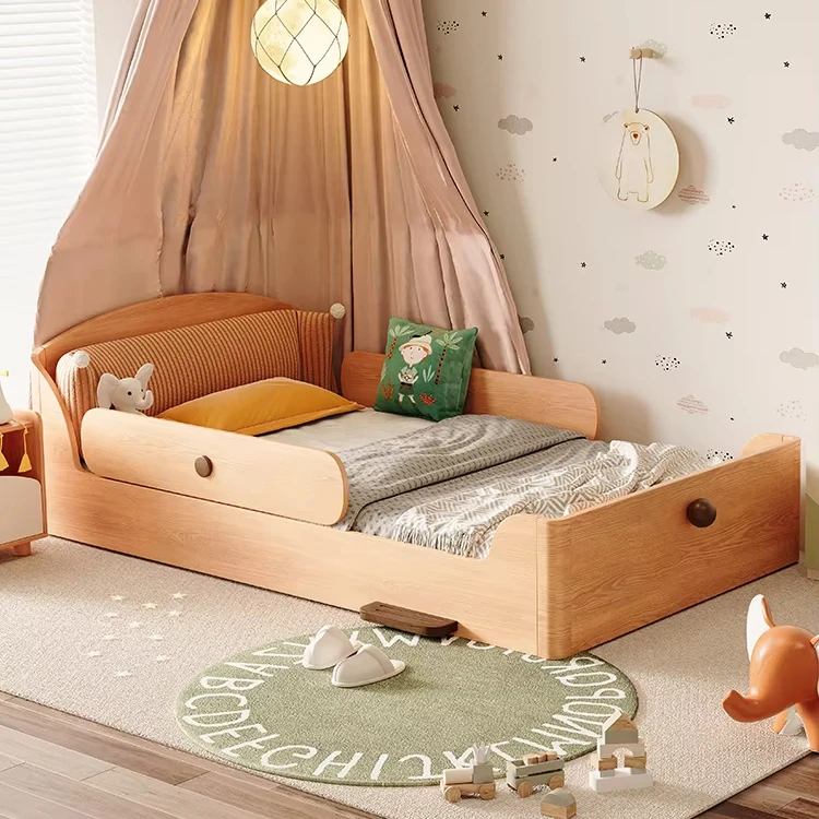 

Solid Wood Children's Bed Assembled Bed Widened Guardrail, Baby and Toddler Bed