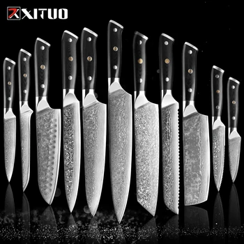 XITUO 1-9Pcs Damascus knives Set G10 Handle VG10 core 67 layers Damascus steel Chef Santoku Knife Cleaver Paring Bread Knife 1