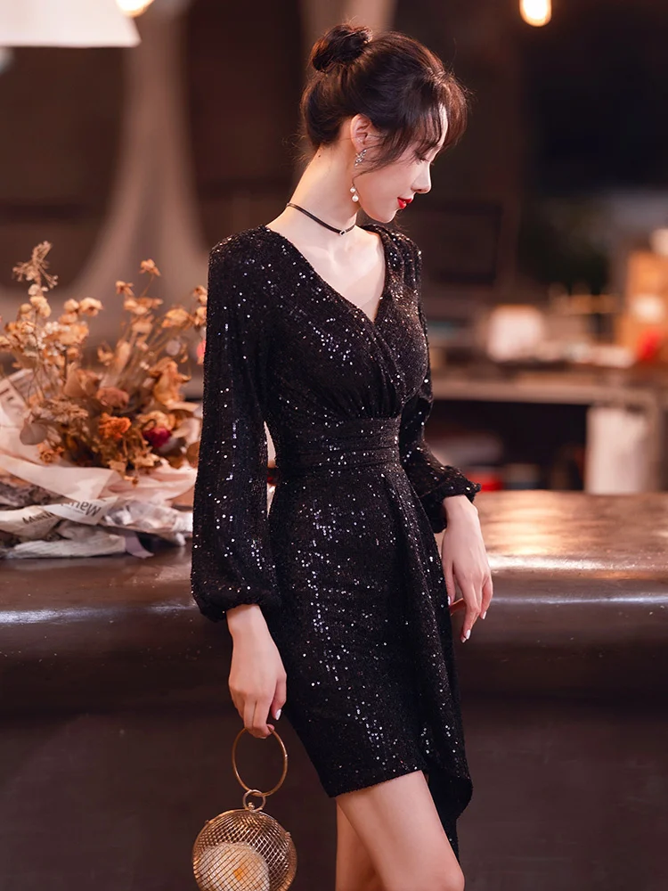 Small Evening Gowns, Feminine Temperament, Celebrity, High Sense Party, High End, Light Luxury, Small Size, Black Slim Dress