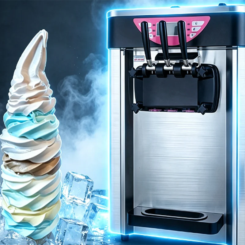 Stainless Steel Fully Automatic Soft-Serve Ice Cream Machine National Warranty Sundae Cone Desktop