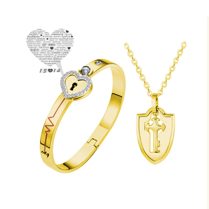 2PCS Set Titanium Puzzle Couple Heart Lock Key Couple Bracelet Necklace Lover Jewelry Set Valentine's Day Gift