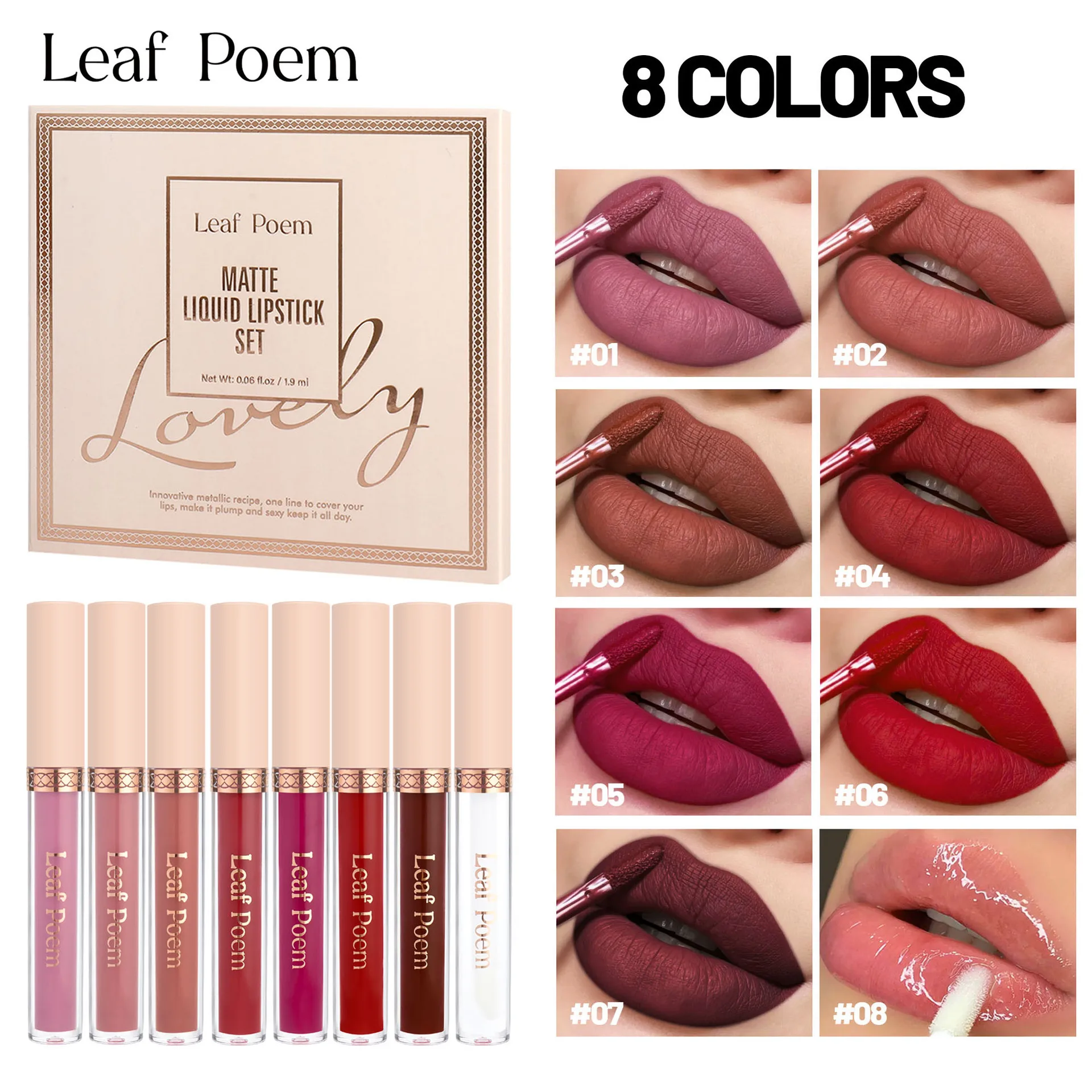 

Luxury Matte Lip Gloss Kit 8Pcs Transfer Proof Lipstick Set Water Resistant Velvet Finish Non Sticky All Day Wear Cruelty Free