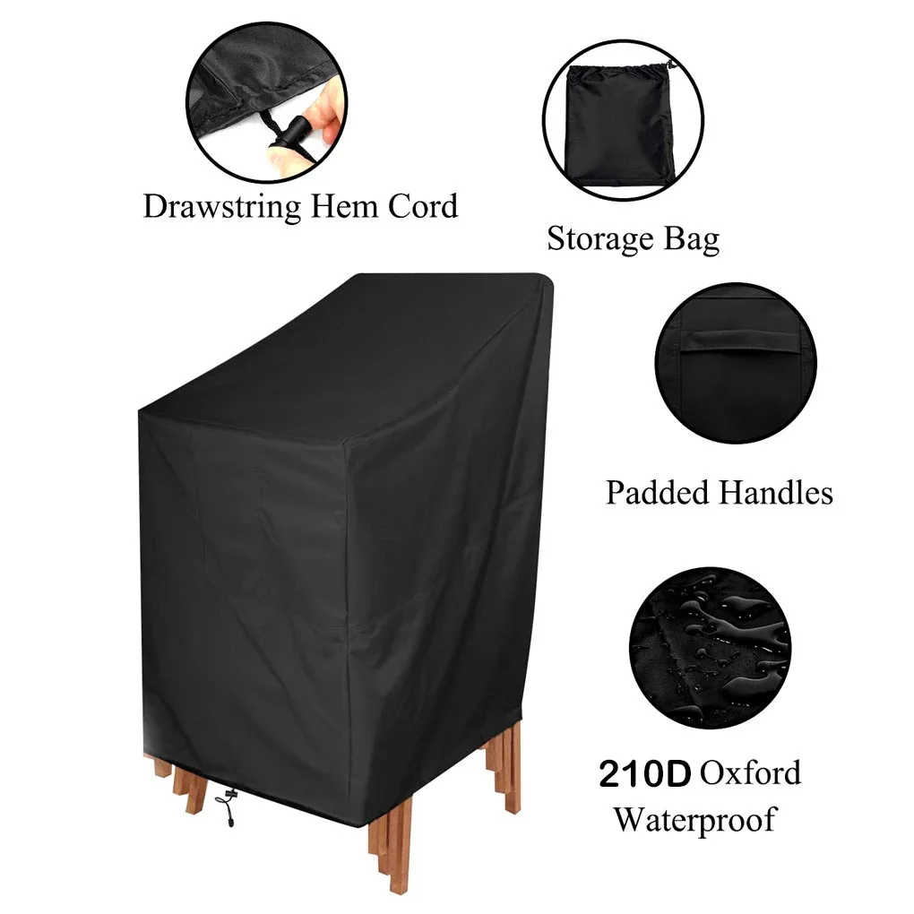 Stacking Outdoor Chair Cover Waterproof, 210D Rain Snow Dust Wind-Proof, Anti-UV, Outdoor Garden Yard Chair Cover