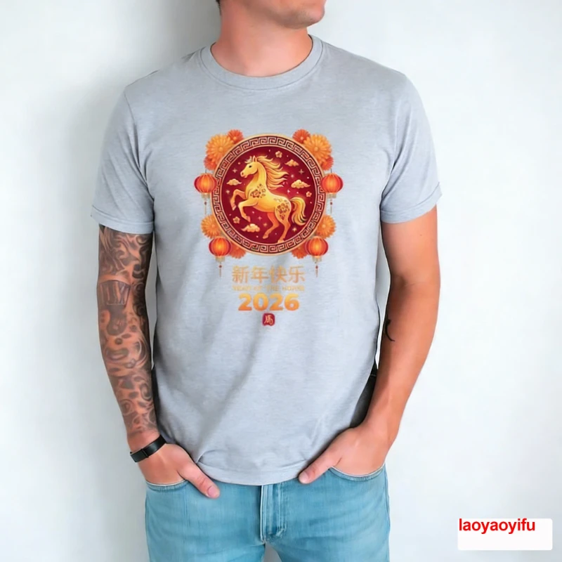 Hello-2026-Chinese-Zodiac-Shirt-Happy-Lunar-New-Year-of-The-Horse-Unisex-Printed-T-shirt-Tops-Commuter-Tops-Tee-Shirt-Short