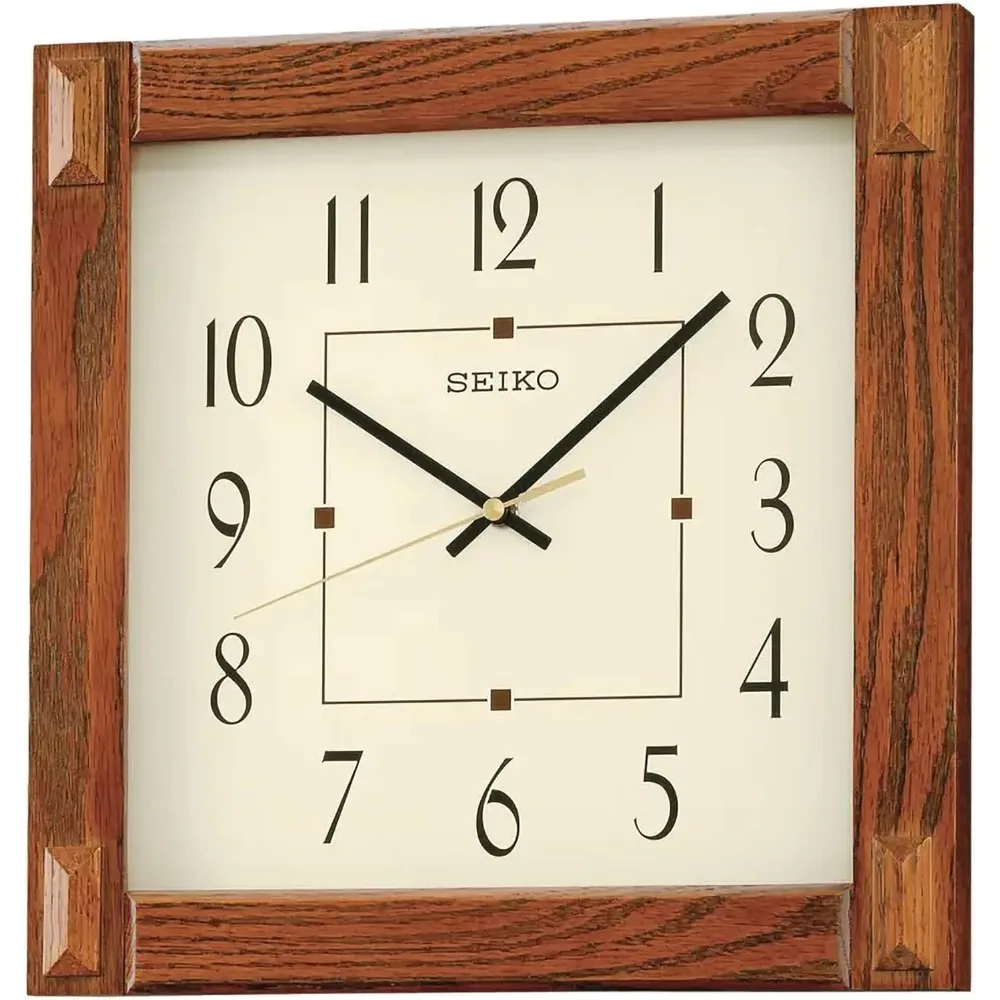 CLOCK Brown Warm Brown Wooden Square Frame and Cream Dial Easy-read Black Numerals Precise Quartz Movement