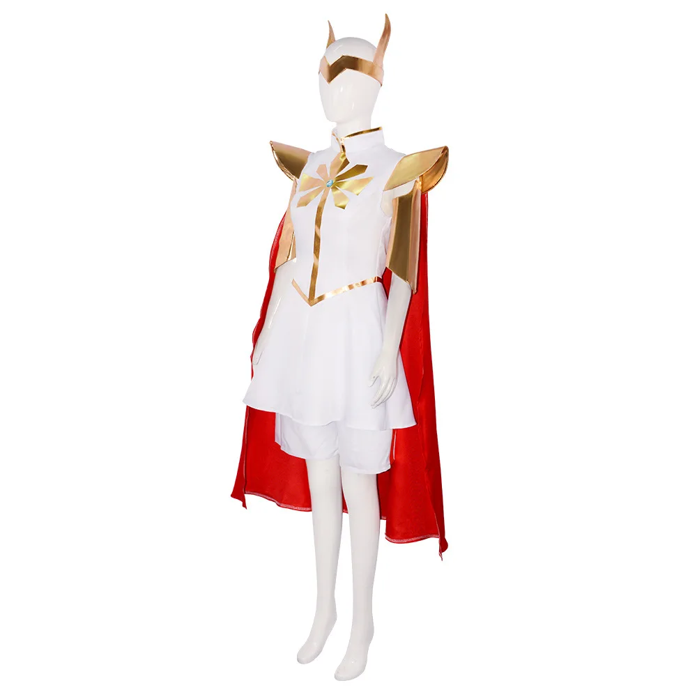 she ra fancy dress costume Anime She-Ra Cosplay Costume White Dress Pants Red Cape and Accessories  Suit Halloween Carnival Party for Women Clothing