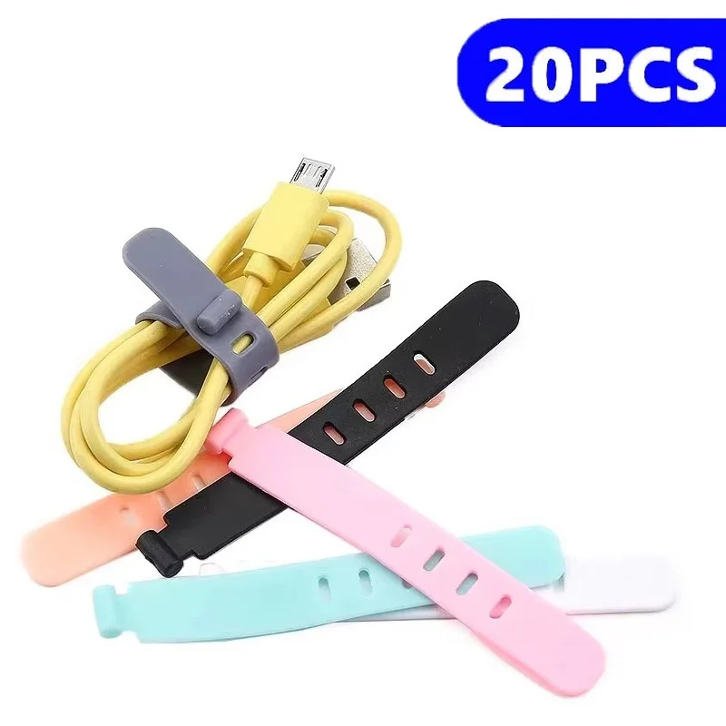 4/12/20Pcs Cable Organizer Ties Clip Charger Cord Management Silicone Wire Straps Manager Mouse Earphone Holder Data Line Winder
