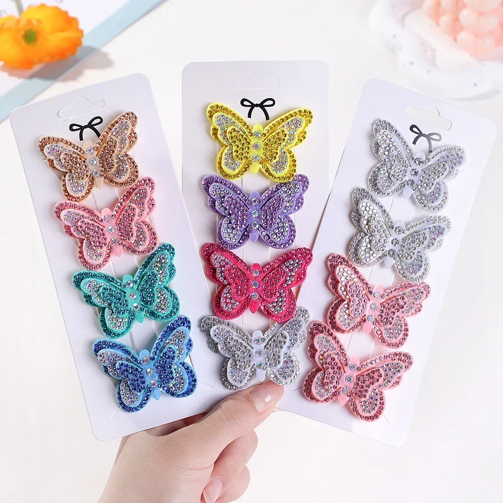 4Pcs/set Boutique Diamond Inlaid Butterfly Hair Clip for Children Lovely Headwear Kids Hairpins Girls Barrette Head Ornaments