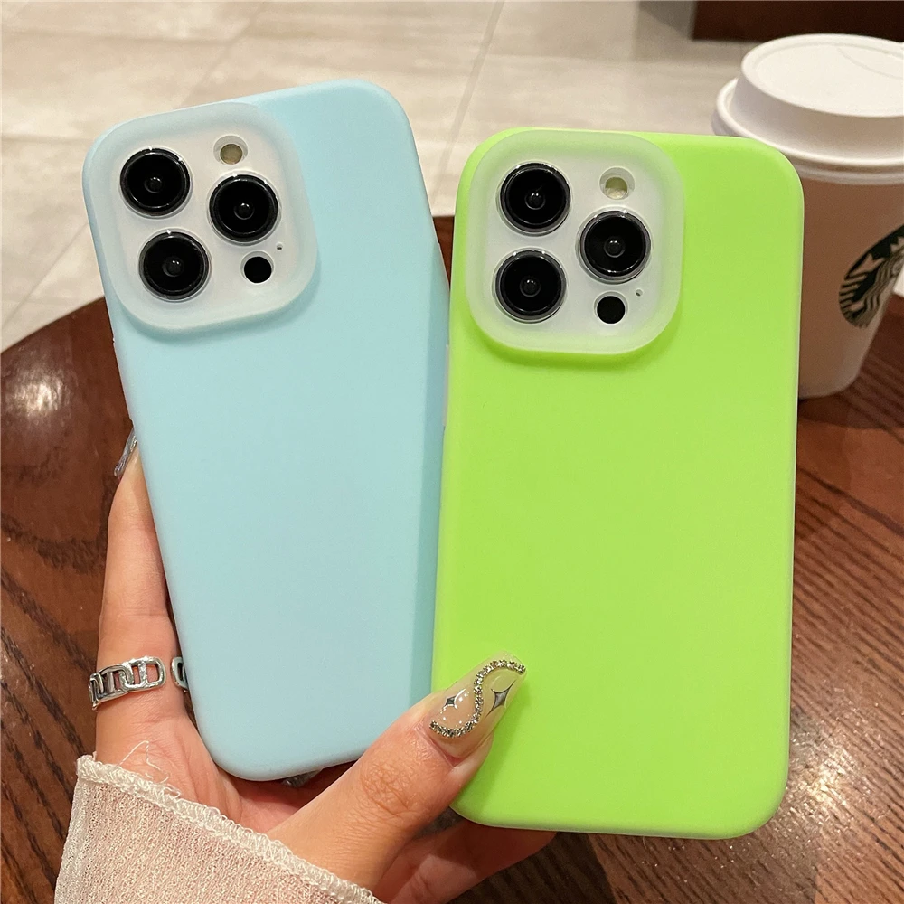 Original Fluorescent Jelly Liquid Silicone Phone Case For iPhone 16 14 13 12 11 15 Pro Max Camera Lens Protection Matte Cover