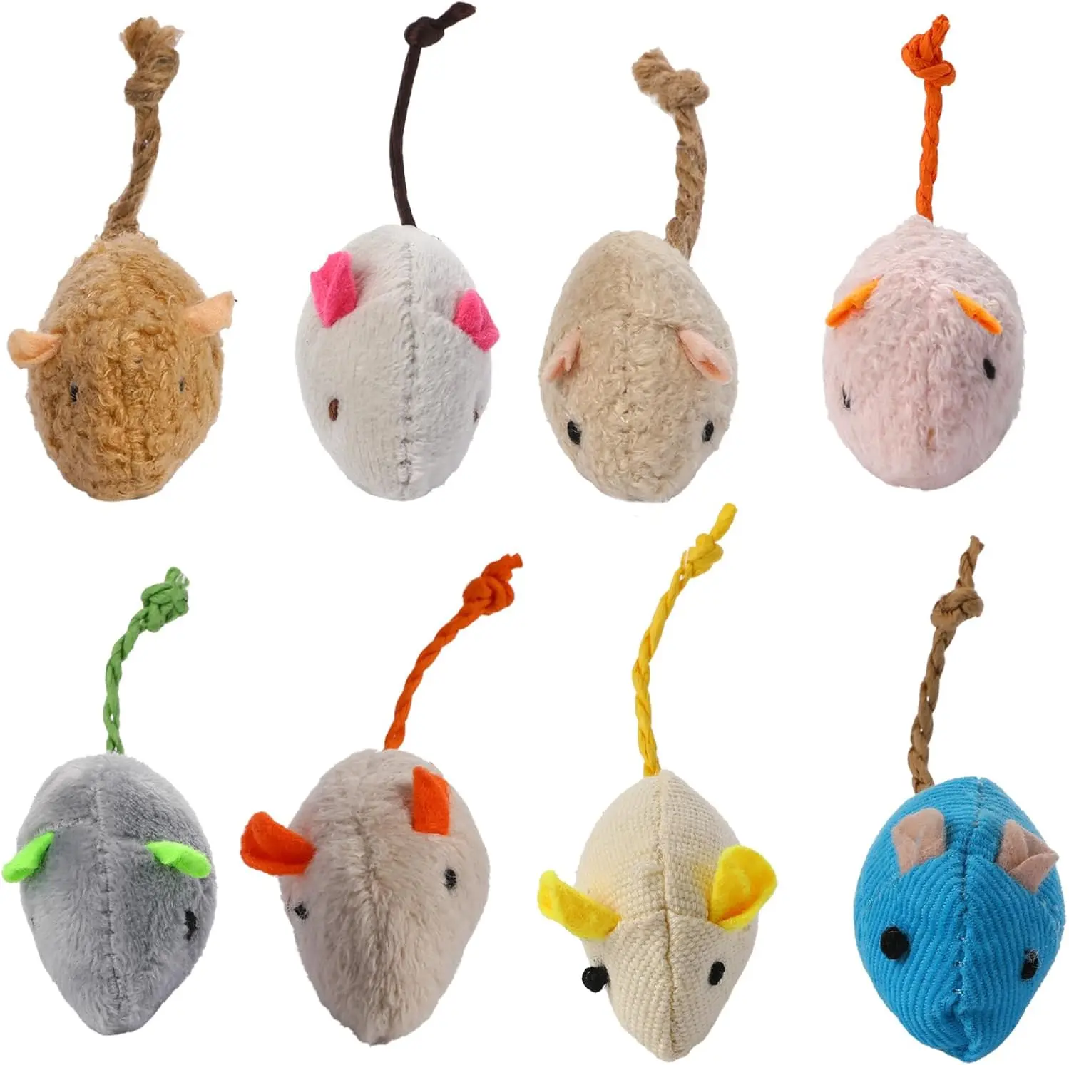 8 Randomly packed interactive cat and mouse toys - Plush catnip mouse-shaped biting toys suitable for indoor cats
