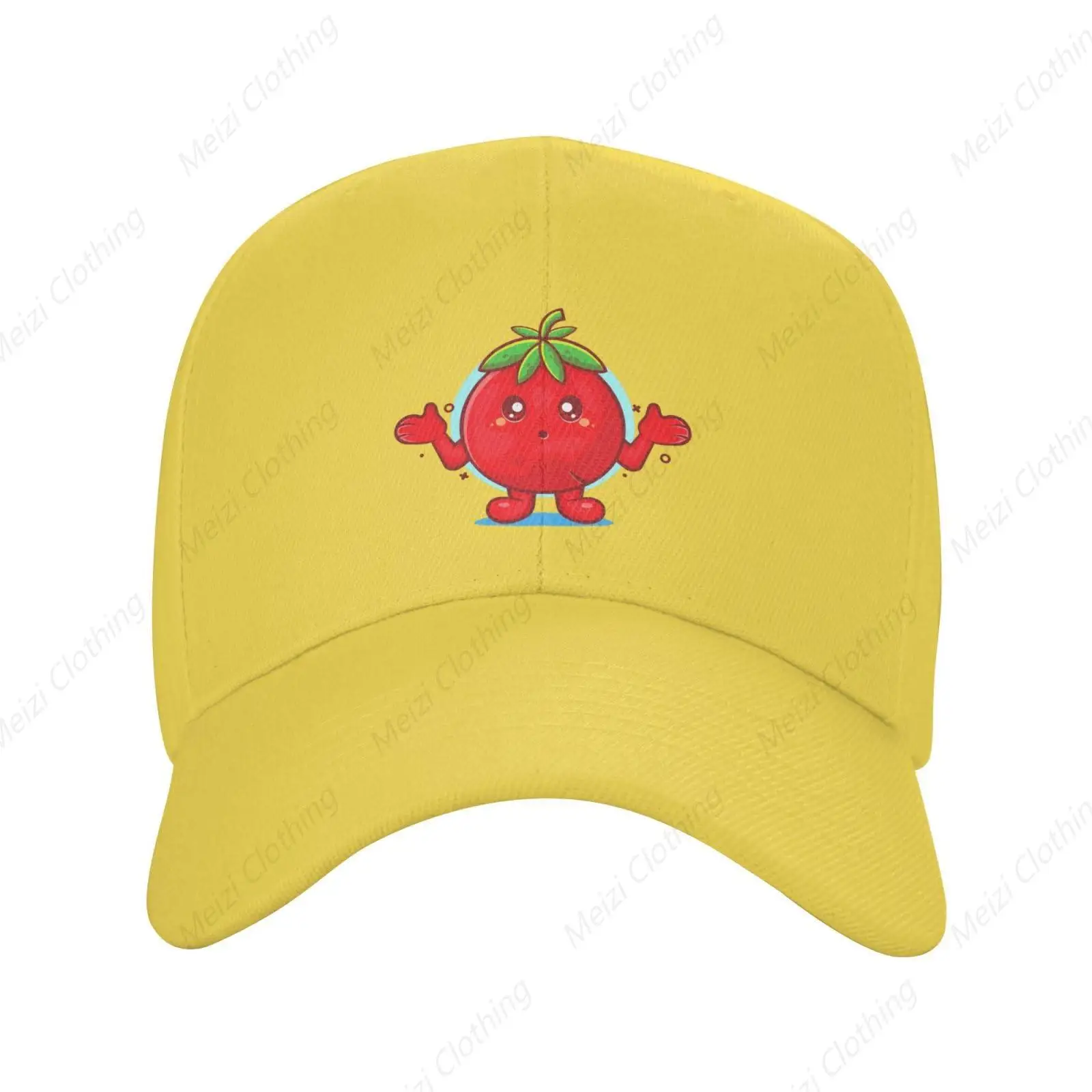 Cute Tomato Print Baseball Cap For Women Men's Adjustable Truck Sun Hat For Dad Golf Cap In Black