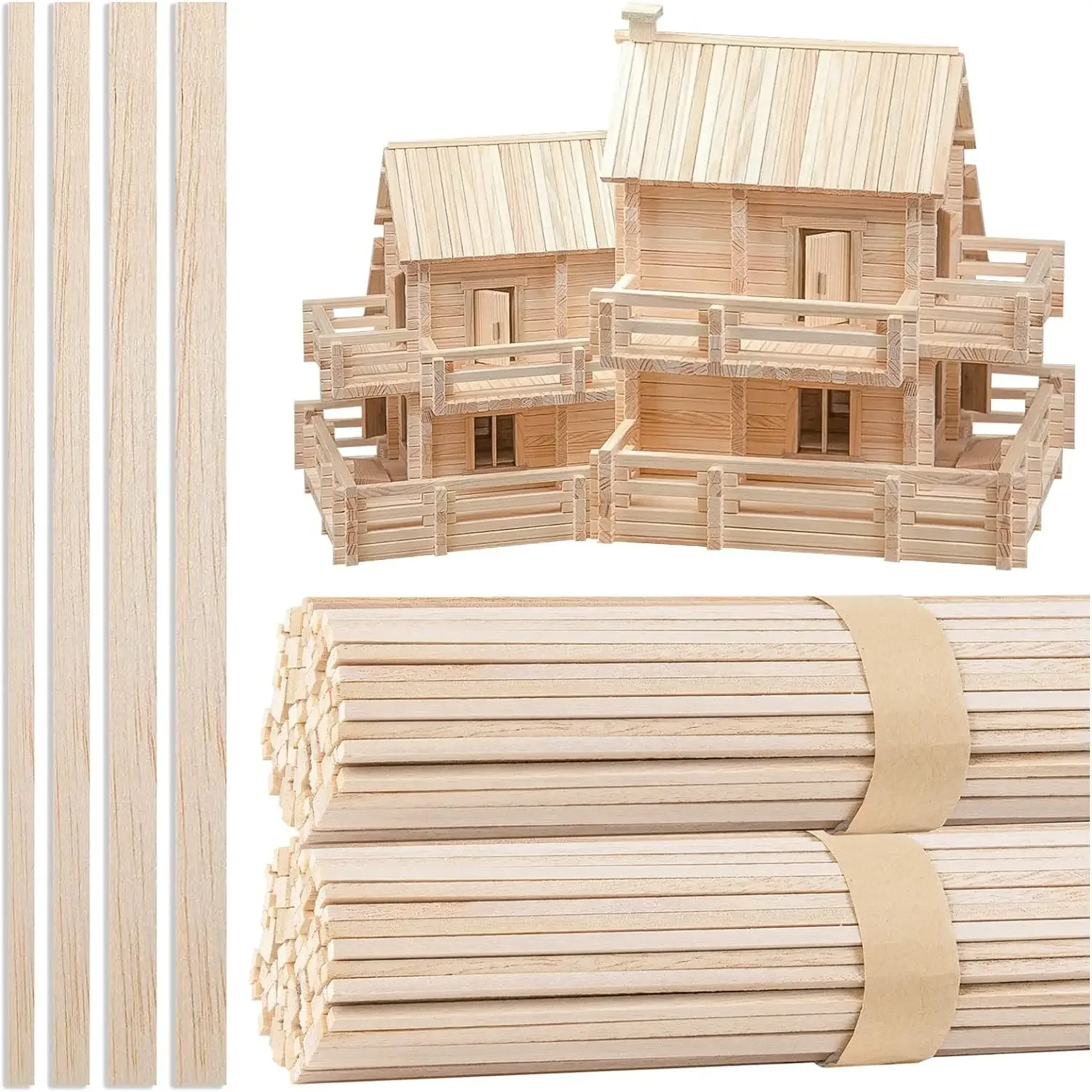 20-50pcs Balsa Wood DIY Wooden Strip Craft Square Light Wood Handcrafted Logs Soft Wood  Easy to Cut Architectural model