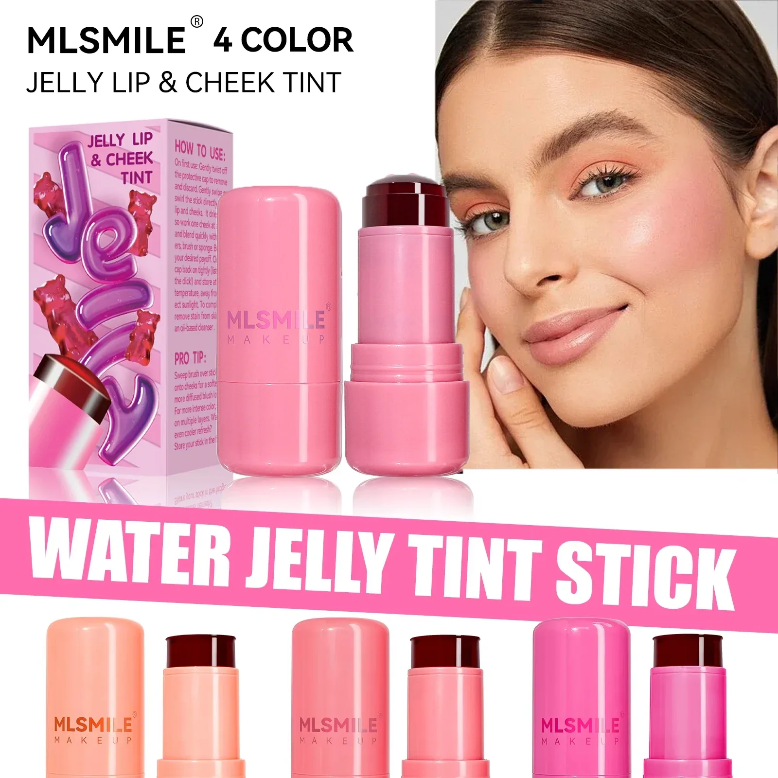 Rubor de gelatina multiusos de 4 colores, tinte transparente Natural de larga duración, colorete de agua refrescante para labios y mejillas, sombra de ojos para maquillaje