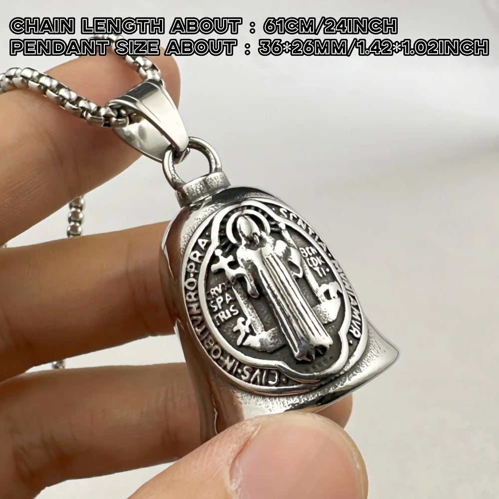 GREPPN CSPB Exorcist Cross Bell Pendant Necklace Men 316L Stainless Steel Box Chain Motorcycle Rider Amulet Jewelry