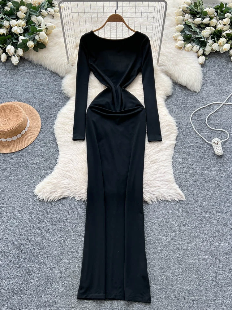 

Женская летняя юбка-трапеция Ele Pure Color с длинным рукавом, высокой талией, для похудения, в корейском стиле, из полиэстера