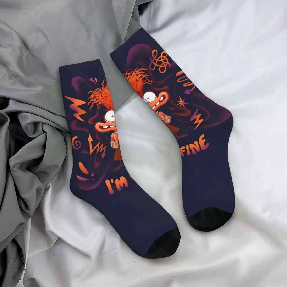 Crazy Inside Out 2 Anxious I\'m Fine Cartoon Design Theme Cozy Socks Merch All Season Super Soft Long Socks Sweat Absorbing